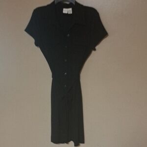 Merona Black Notched Collar Midi Dress With Front Pockets